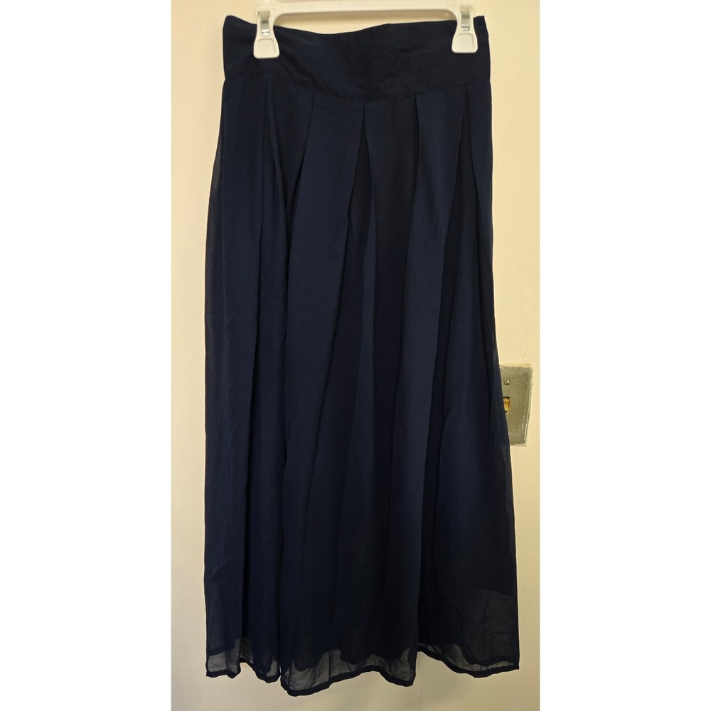 Womens Navy Blue Pleated Chiffon Maxi Skirt High Waisted Flowy Lined Size S